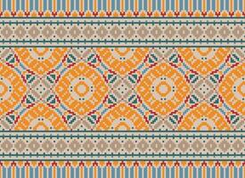 Nature vintages cross stitch traditional ethnic pattern paisley flower Ikat background abstract Aztec African Indonesian Indian seamless pattern for fabric print cloth dress carpet curtains and sarong vector