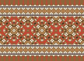 Geometric ethnic pattern. Pixel pattern. Design for clothing, fabric, background, wallpaper, wrapping, batik. Knitwear, Embroidery style. Aztec geometric art ornament print. Vector illustration.