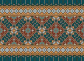 Geometric ethnic pattern. Pixel pattern. Design for clothing, fabric, background, wallpaper, wrapping, batik. Knitwear, Embroidery style. Aztec geometric art ornament print. Vector illustration.