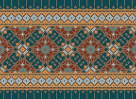 Geometric ethnic pattern. Pixel pattern. Design for clothing, fabric, background, wallpaper, wrapping, batik. Knitwear, Embroidery style. Aztec geometric art ornament print. Vector illustration.