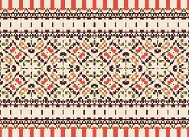 Geometric ethnic pattern. Pixel pattern. Design for clothing, fabric, background, wallpaper, wrapping, batik. Knitwear, Embroidery style. Aztec geometric art ornament print. Vector illustration.