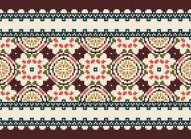 Geometric ethnic pattern. Pixel pattern. Design for clothing, fabric, background, wallpaper, wrapping, batik. Knitwear, Embroidery style. Aztec geometric art ornament print. Vector illustration.