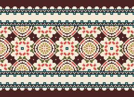 Geometric ethnic pattern. Pixel pattern. Design for clothing, fabric, background, wallpaper, wrapping, batik. Knitwear, Embroidery style. Aztec geometric art ornament print. Vector illustration.