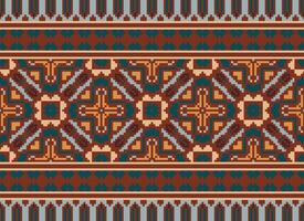 Geometric ethnic pattern. Pixel pattern. Design for clothing, fabric, background, wallpaper, wrapping, batik. Knitwear, Embroidery style. Aztec geometric art ornament print. Vector illustration.