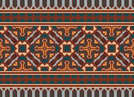 Geometric ethnic pattern. Pixel pattern. Design for clothing, fabric, background, wallpaper, wrapping, batik. Knitwear, Embroidery style. Aztec geometric art ornament print. Vector illustration.