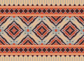 Geometric ethnic pattern. Pixel pattern. Design for clothing, fabric, background, wallpaper, wrapping, batik. Knitwear, Embroidery style. Aztec geometric art ornament print. Vector illustration.