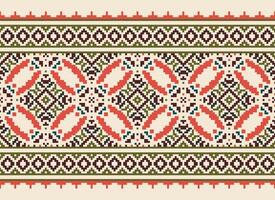 Geometric ethnic pattern. Pixel pattern. Design for clothing, fabric, background, wallpaper, wrapping, batik. Knitwear, Embroidery style. Aztec geometric art ornament print. Vector illustration.