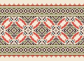 Geometric ethnic pattern. Pixel pattern. Design for clothing, fabric, background, wallpaper, wrapping, batik. Knitwear, Embroidery style. Aztec geometric art ornament print. Vector illustration.