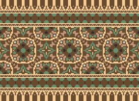 Geometric ethnic pattern. Pixel pattern. Design for clothing, fabric, background, wallpaper, wrapping, batik. Knitwear, Embroidery style. Aztec geometric art ornament print. Vector illustration.