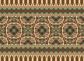 Geometric ethnic pattern. Pixel pattern. Design for clothing, fabric, background, wallpaper, wrapping, batik. Knitwear, Embroidery style. Aztec geometric art ornament print. Vector illustration.