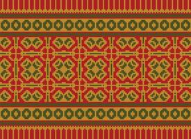 Geometric ethnic pattern. Pixel pattern. Design for clothing, fabric, background, wallpaper, wrapping, batik. Knitwear, Embroidery style. Aztec geometric art ornament print. Vector illustration.