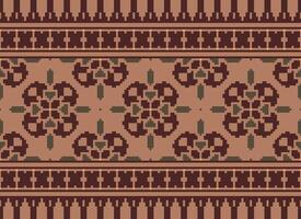Geometric ethnic pattern. Pixel pattern. Design for clothing, fabric, background, wallpaper, wrapping, batik. Knitwear, Embroidery style. Aztec geometric art ornament print. Vector illustration.