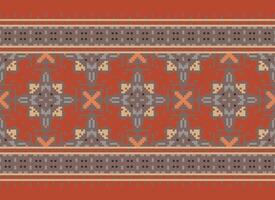 Geometric ethnic pattern. Pixel pattern. Design for clothing, fabric, background, wallpaper, wrapping, batik. Knitwear, Embroidery style. Aztec geometric art ornament print. Vector illustration.