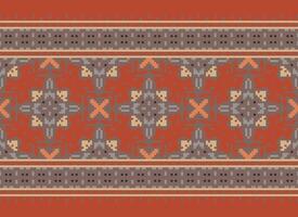 Geometric ethnic pattern. Pixel pattern. Design for clothing, fabric, background, wallpaper, wrapping, batik. Knitwear, Embroidery style. Aztec geometric art ornament print. Vector illustration.