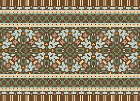 Geometric ethnic pattern. Pixel pattern. Design for clothing, fabric, background, wallpaper, wrapping, batik. Knitwear, Embroidery style. Aztec geometric art ornament print. Vector illustration.