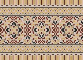 Pixel vintages cross stitch traditional ethnic pattern paisley flower Ikat background abstract Aztec African Indonesian Indian seamless pattern for fabric print cloth dress carpet curtains and sarong vector