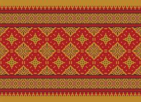 Pixel vintages cross stitch traditional ethnic pattern paisley flower Ikat background abstract Aztec African Indonesian Indian seamless pattern for fabric print cloth dress carpet curtains and sarong vector