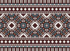 Pixel vintages cross stitch traditional ethnic pattern paisley flower Ikat background abstract Aztec African Indonesian Indian seamless pattern for fabric print cloth dress carpet curtains and sarong vector
