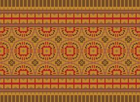 Pixel vintages cross stitch traditional ethnic pattern paisley flower Ikat background abstract Aztec African Indonesian Indian seamless pattern for fabric print cloth dress carpet curtains and sarong vector