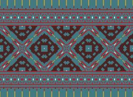 Pixel vintages cross stitch traditional ethnic pattern paisley flower Ikat background abstract Aztec African Indonesian Indian seamless pattern for fabric print cloth dress carpet curtains and sarong vector