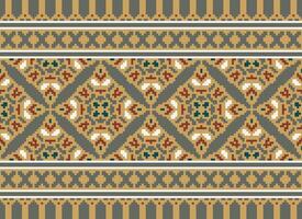 Pixel Ethnic pattern vector background. seamless pattern traditional, Design for background, wallpaper, Batik, fabric, carpet, clothing, wrapping, and textile.ethnic pattern Vector illustration.