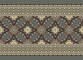 Pixel Ethnic pattern vector background. seamless pattern traditional, Design for background, wallpaper, Batik, fabric, carpet, clothing, wrapping, and textile.ethnic pattern Vector illustration.