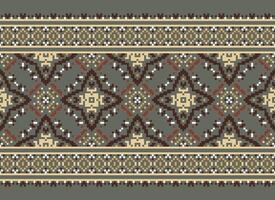 Pixel Ethnic pattern vector background. seamless pattern traditional, Design for background, wallpaper, Batik, fabric, carpet, clothing, wrapping, and textile.ethnic pattern Vector illustration.