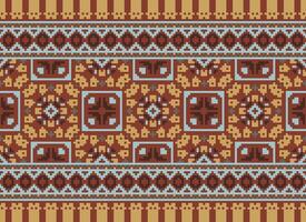 Pixel Ethnic pattern vector background. seamless pattern traditional, Design for background, wallpaper, Batik, fabric, carpet, clothing, wrapping, and textile.ethnic pattern Vector illustration.