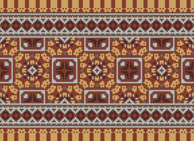 Pixel Ethnic pattern vector background. seamless pattern traditional, Design for background, wallpaper, Batik, fabric, carpet, clothing, wrapping, and textile.ethnic pattern Vector illustration.