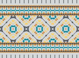 Pixel Ethnic pattern vector background. seamless pattern traditional, Design for background, wallpaper, Batik, fabric, carpet, clothing, wrapping, and textile.ethnic pattern Vector illustration.