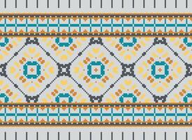 Pixel Ethnic pattern vector background. seamless pattern traditional, Design for background, wallpaper, Batik, fabric, carpet, clothing, wrapping, and textile.ethnic pattern Vector illustration.