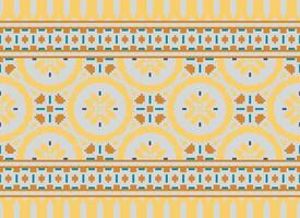 Pixel Ethnic pattern vector background. seamless pattern traditional, Design for background, wallpaper, Batik, fabric, carpet, clothing, wrapping, and textile.ethnic pattern Vector illustration.