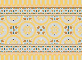 Pixel Ethnic pattern vector background. seamless pattern traditional, Design for background, wallpaper, Batik, fabric, carpet, clothing, wrapping, and textile.ethnic pattern Vector illustration.