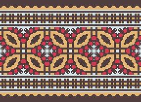 Pixel Ethnic pattern vector background. seamless pattern traditional, Design for background, wallpaper, Batik, fabric, carpet, clothing, wrapping, and textile.ethnic pattern Vector illustration.
