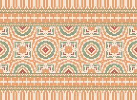 Pixel Ethnic pattern vector background. seamless pattern traditional, Design for background, wallpaper, Batik, fabric, carpet, clothing, wrapping, and textile.ethnic pattern Vector illustration.