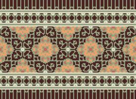 Pixel Ethnic pattern vector background. seamless pattern traditional, Design for background, wallpaper, Batik, fabric, carpet, clothing, wrapping, and textile.ethnic pattern Vector illustration.