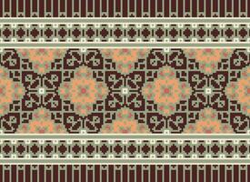 Pixel Ethnic pattern vector background. seamless pattern traditional, Design for background, wallpaper, Batik, fabric, carpet, clothing, wrapping, and textile.ethnic pattern Vector illustration.