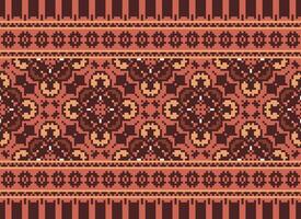 Pixel Ethnic pattern vector background. seamless pattern traditional, Design for background, wallpaper, Batik, fabric, carpet, clothing, wrapping, and textile.ethnic pattern Vector illustration.