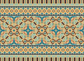 Pixel Ethnic pattern vector background. seamless pattern traditional, Design for background, wallpaper, Batik, fabric, carpet, clothing, wrapping, and textile.ethnic pattern Vector illustration.