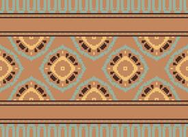 Pixel Ethnic pattern vector background. seamless pattern traditional, Design for background, wallpaper, Batik, fabric, carpet, clothing, wrapping, and textile.ethnic pattern Vector illustration.