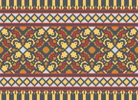 Pixel Ethnic pattern vector background. seamless pattern traditional, Design for background, wallpaper, Batik, fabric, carpet, clothing, wrapping, and textile.ethnic pattern Vector illustration.