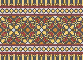 Pixel Ethnic pattern vector background. seamless pattern traditional, Design for background, wallpaper, Batik, fabric, carpet, clothing, wrapping, and textile.ethnic pattern Vector illustration.