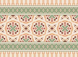 Pixel Ethnic pattern vector background. seamless pattern traditional, Design for background, wallpaper, Batik, fabric, carpet, clothing, wrapping, and textile.ethnic pattern Vector illustration.