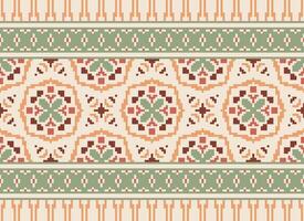 Pixel Ethnic pattern vector background. seamless pattern traditional, Design for background, wallpaper, Batik, fabric, carpet, clothing, wrapping, and textile.ethnic pattern Vector illustration.