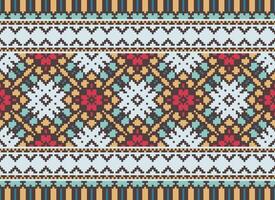 Pixel Ethnic pattern vector background. seamless pattern traditional, Design for background, wallpaper, Batik, fabric, carpet, clothing, wrapping, and textile.ethnic pattern Vector illustration.