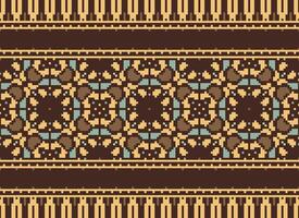 Pixel Ethnic pattern vector background. seamless pattern traditional, Design for background, wallpaper, Batik, fabric, carpet, clothing, wrapping, and textile.ethnic pattern Vector illustration.