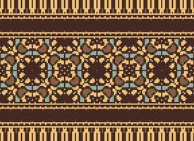 Pixel Ethnic pattern vector background. seamless pattern traditional, Design for background, wallpaper, Batik, fabric, carpet, clothing, wrapping, and textile.ethnic pattern Vector illustration.