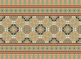 Pixel Ethnic pattern vector background. seamless pattern traditional, Design for background, wallpaper, Batik, fabric, carpet, clothing, wrapping, and textile.ethnic pattern Vector illustration.