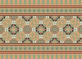 Pixel Ethnic pattern vector background. seamless pattern traditional, Design for background, wallpaper, Batik, fabric, carpet, clothing, wrapping, and textile.ethnic pattern Vector illustration.