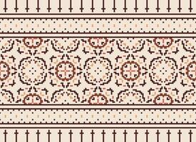 Pixel Ethnic pattern vector background. seamless pattern traditional, Design for background, wallpaper, Batik, fabric, carpet, clothing, wrapping, and textile.ethnic pattern Vector illustration.